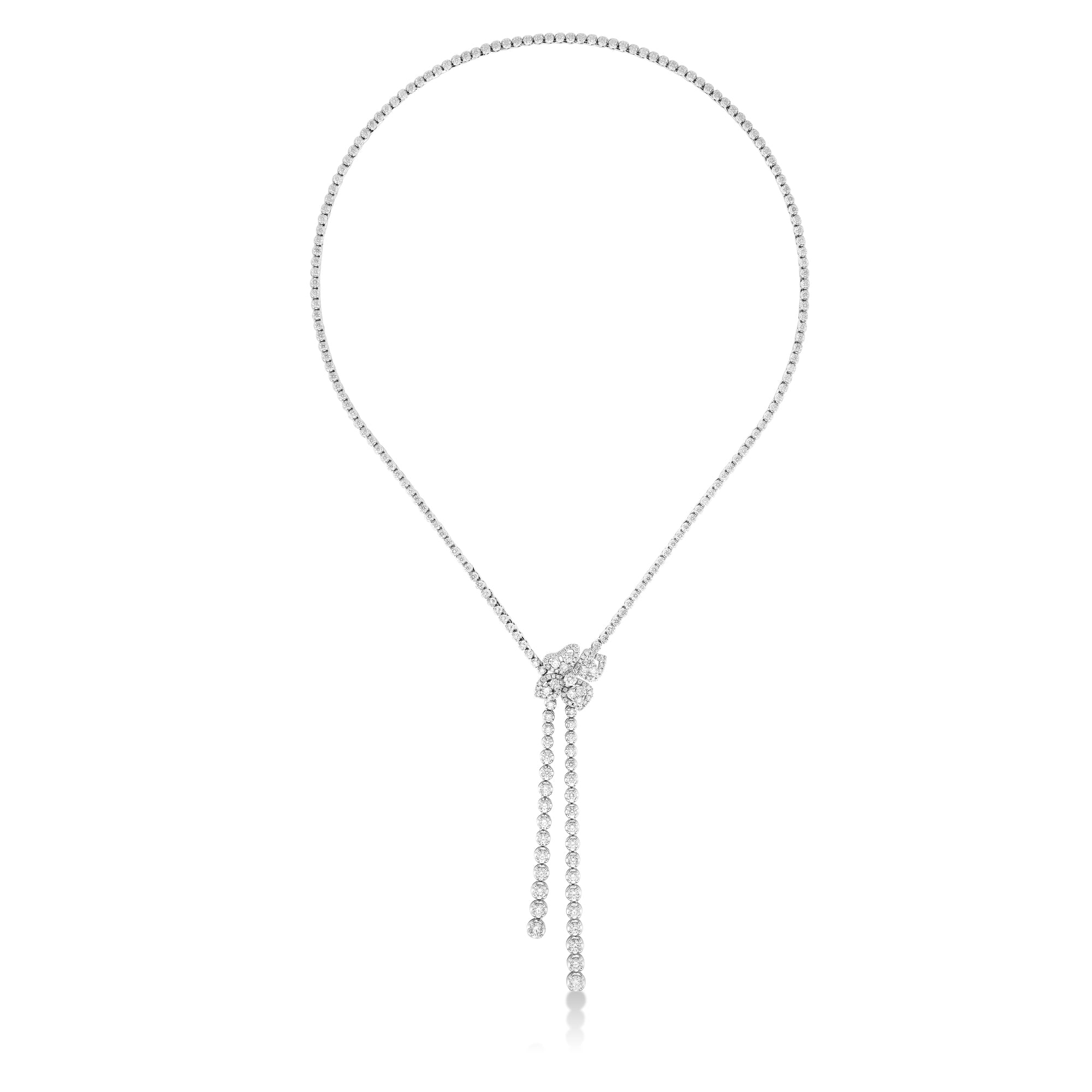 18K WHITE GOLD DIAMOND CLASSIC FIORE COUTURE DOUBLE DROP NECKLACE