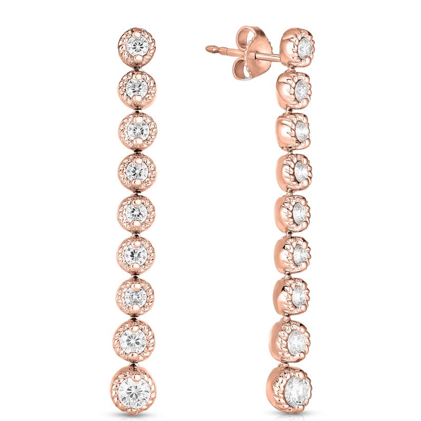 18K ROSE GOLD NEW FLORENTINE TEXTURED BEZEL DANGLE EARRINGS