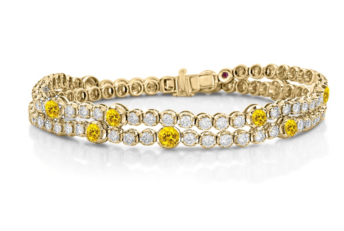 18K YELLOW GOLD DIAMOND CLASSIC DOUBLE WRAP PAVE DIAMOND & YELLOW SAPPHIRE BRACELET & CHOKER