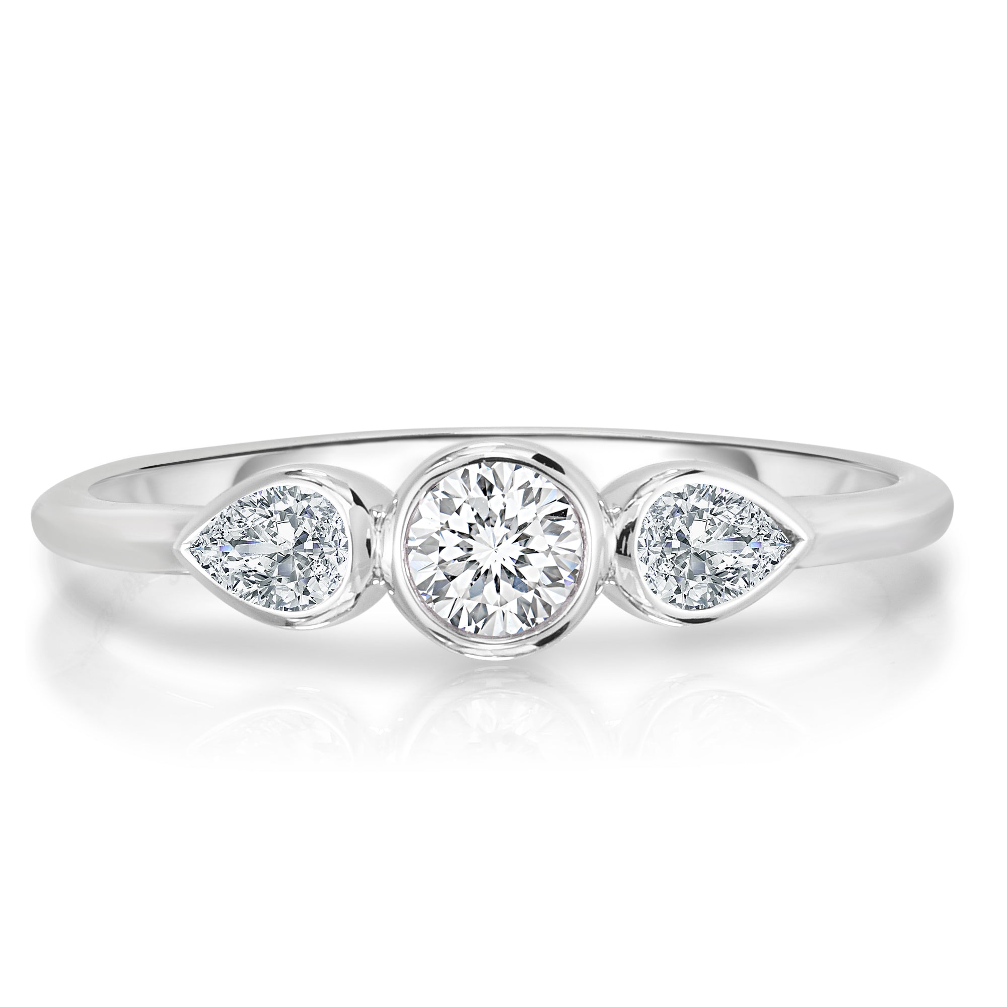 18K WHITE GOLD DOLCE 3 STONE MINI DIAMOND RING - PS