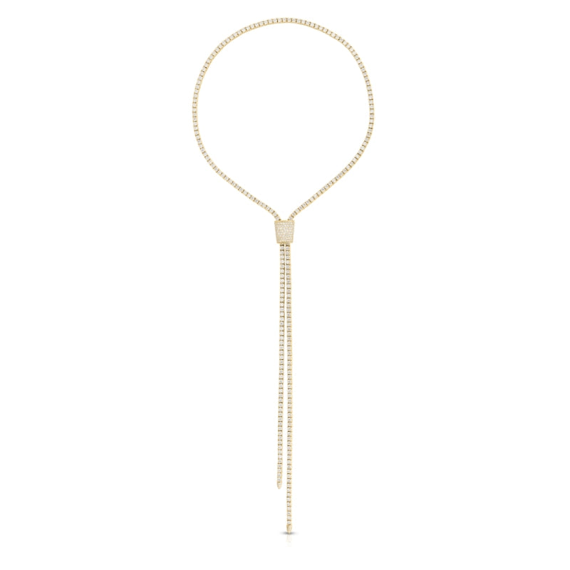 18K YELLOW GOLD DOUBLE LARIAT DIAMOND ZIPPER NECKLACE - 7CT 29INCH