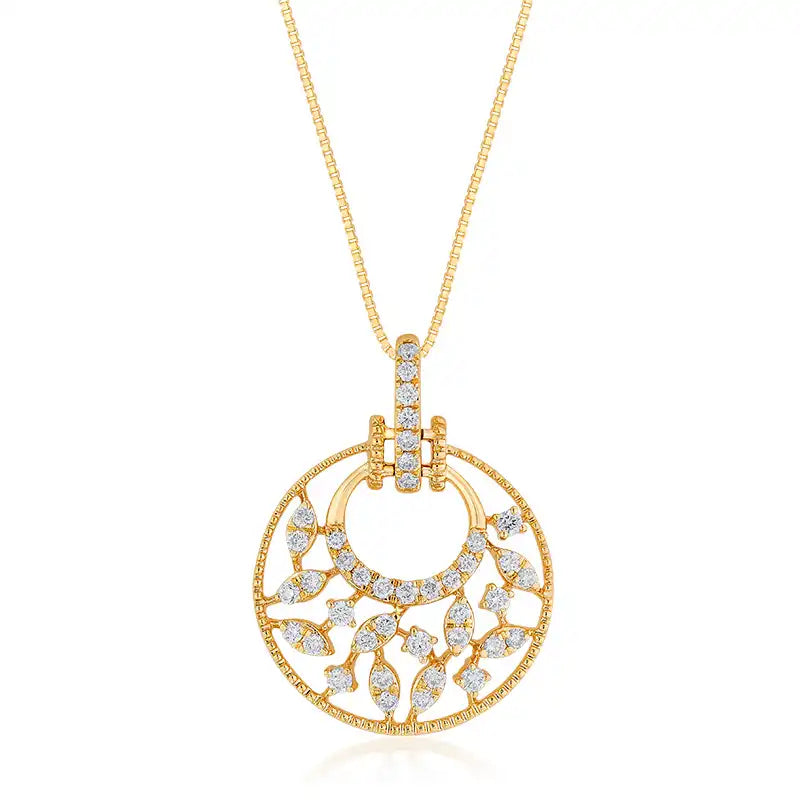18K Gold Diamond Round Pendant