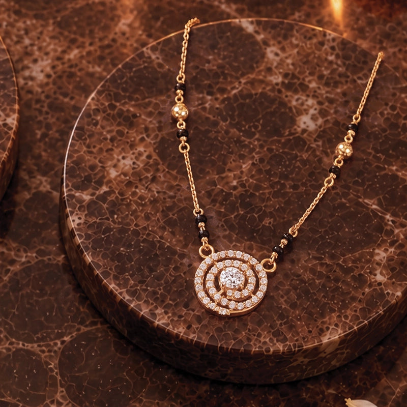 Beautiful 22k yellow gold mangalsutra necklace with round cz pendant for women
