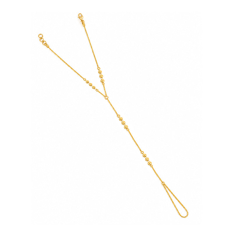 Elegant 22K Yellow Gold Pochi Chain Bracelet with Three Smooth Beads