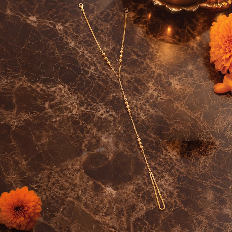 Elegant 22K Yellow Gold Pochi Chain Bracelet with Three Smooth Beads