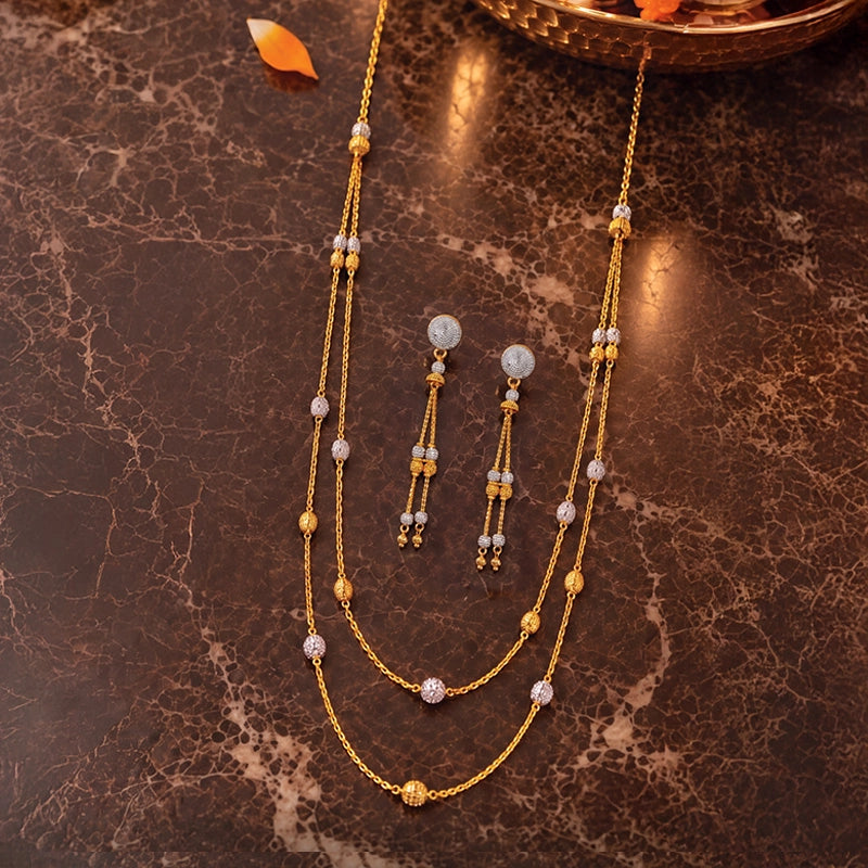 Beautiful 22 karat gold two layered necklace and earrings set for women