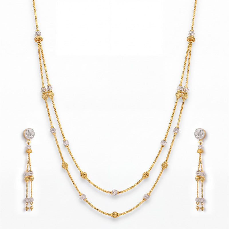 Beautiful 22 karat gold two layered necklace and earrings set for women