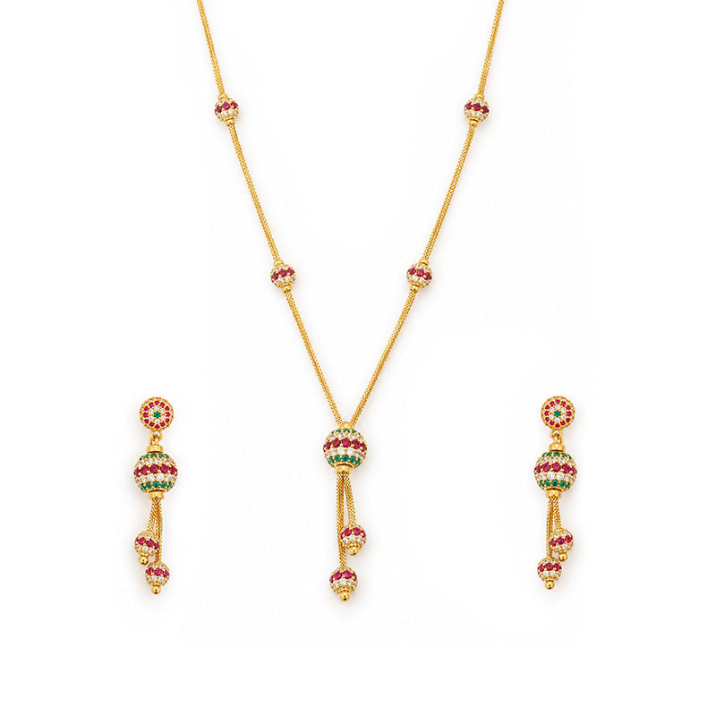 Elegant 22k Yellow Gold round Lariet Necklace and Earrings Set for Women