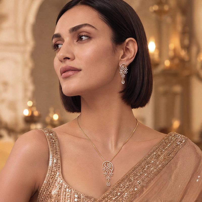 Elegant 18k Yellow Gold Pendant Set with Sparkling Diamonds and 16 Inch Chain