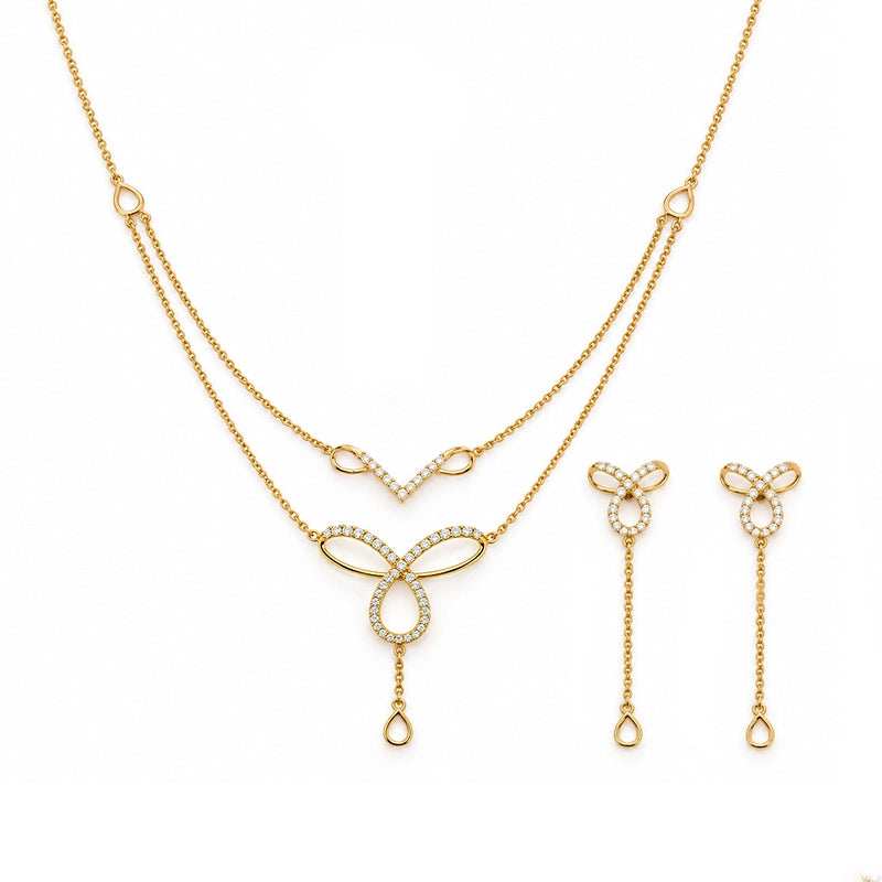 Elegant 18K Yellow Gold Layered Necklace Set with Clover Leaf Design for Women