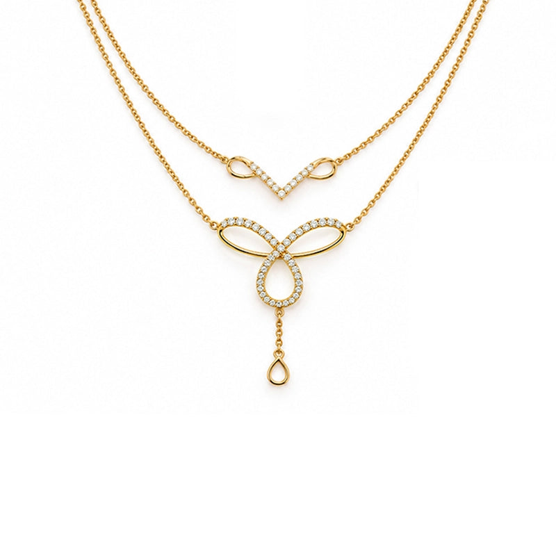 Elegant 18K Yellow Gold Layered Necklace Set with Clover Leaf Design for Women