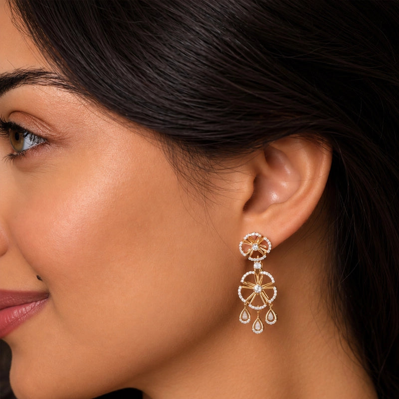 Elegant floral layered necklace and matching hanging earrings set for women