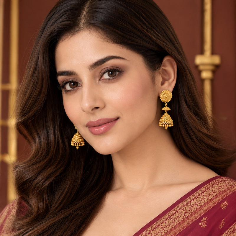 Elegant 22K Yellow Gold Statement Jhumka Earrings for Women