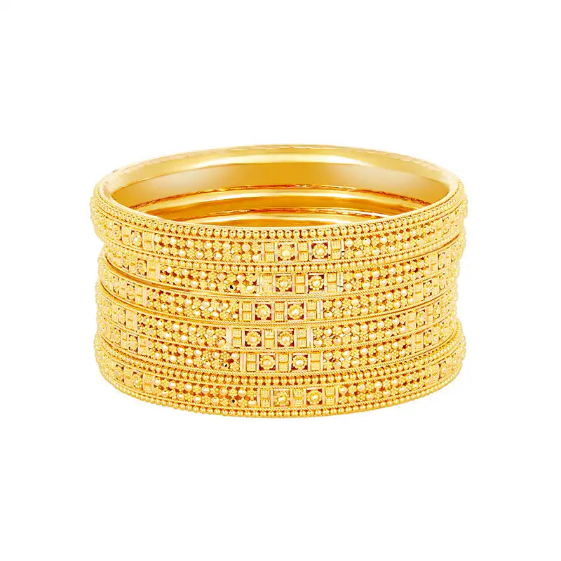 Beautiful 22k Yellow Gold Bangle Set with Elegant Beaded Pattern for Women