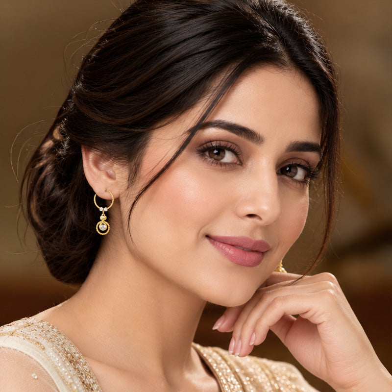 Hanging Earrings, 22K Two-tone Gold - Diameter 30 mm