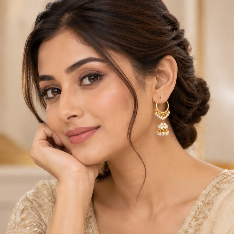 Elegant 22K Yellow Gold Hoop Earrings with Beautiful Jhumka Design for Women