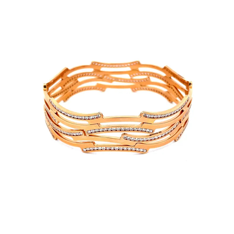 Elegant 18K Rose Gold Bangles with Cubic Zirconia - Set of Four Beautifully Crafted Pieces
