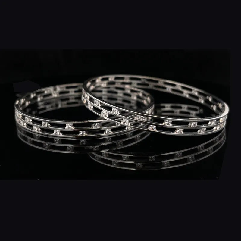 White Gold bangles with CZ - Set of 2, Size 2.5