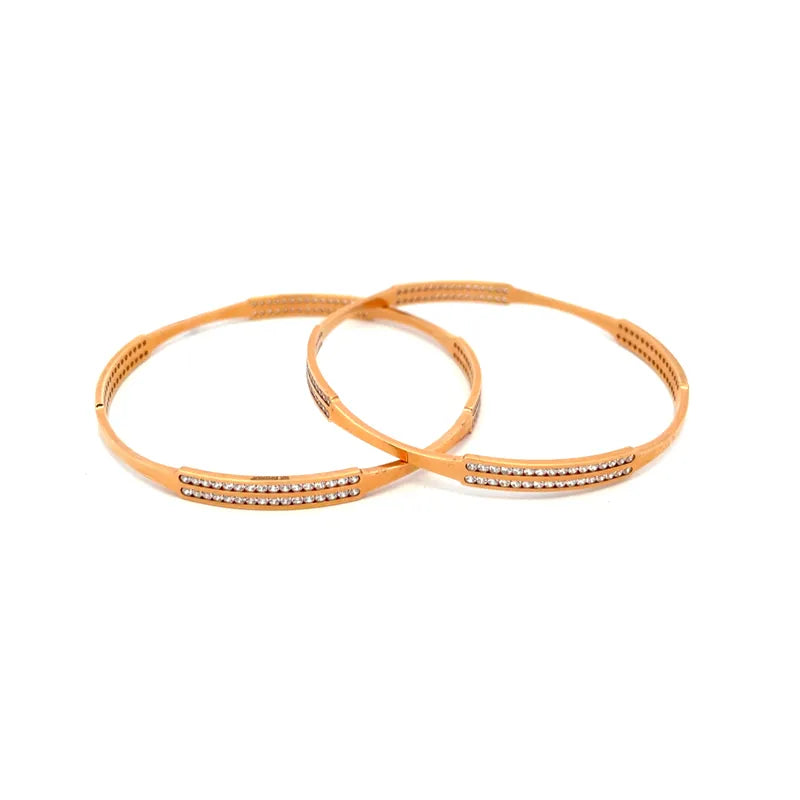 18K Rose Gold bangles with CZ - Set of 2, Size 2.6