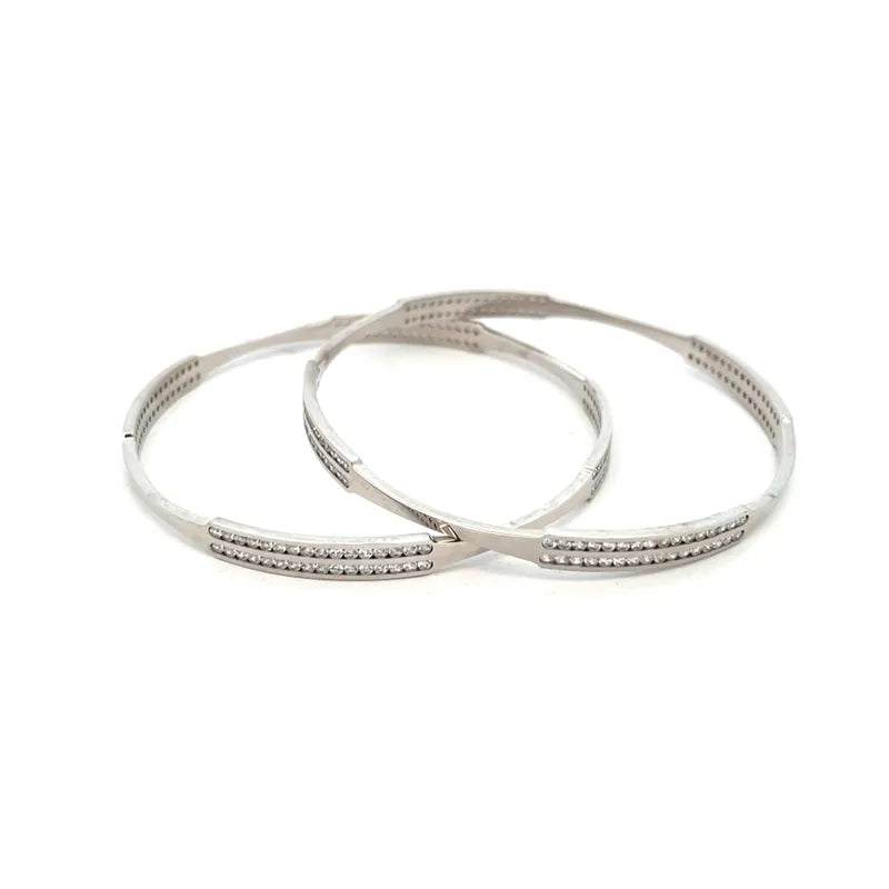 White Gold bangles with CZ - Set of 2, Size 2.6