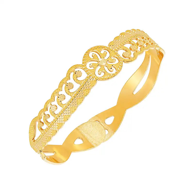 Elegant 22K Yellow Gold Bangle with Intricate Cutout Pattern for Women