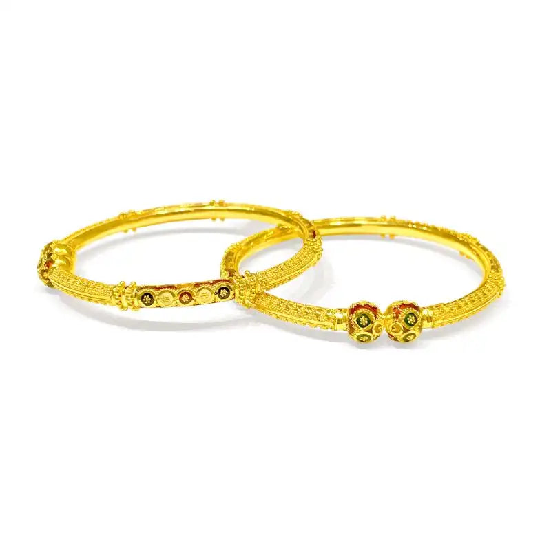 Elegant 22K Yellow Gold Kada Bangles with Beautiful Enamel for Women