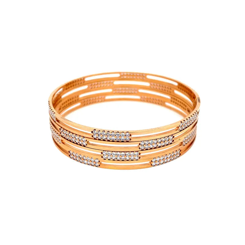 Set of four elegant 18K rose gold bangles with CZ for women size 2.6