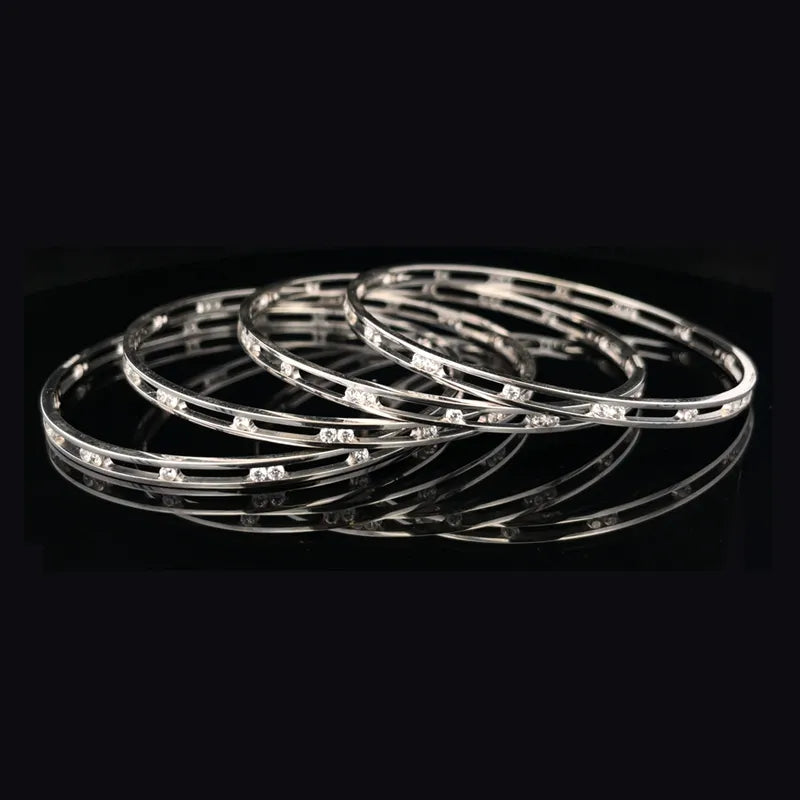 White Gold bangles with CZ - Set of 6, Size 2.5