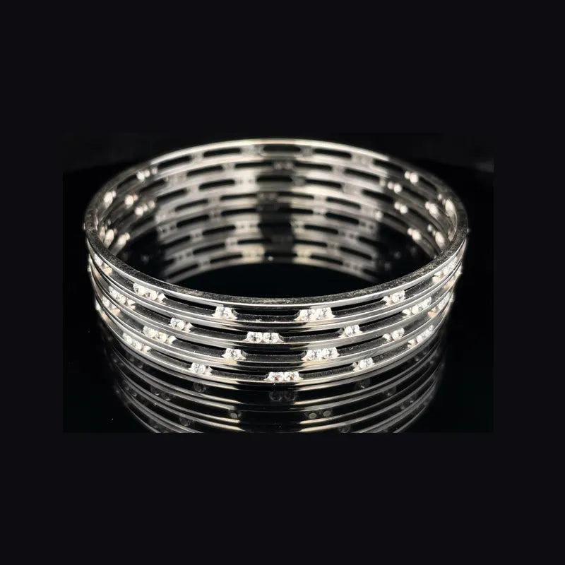 White Gold bangles with CZ - Set of 4, Size 2.5