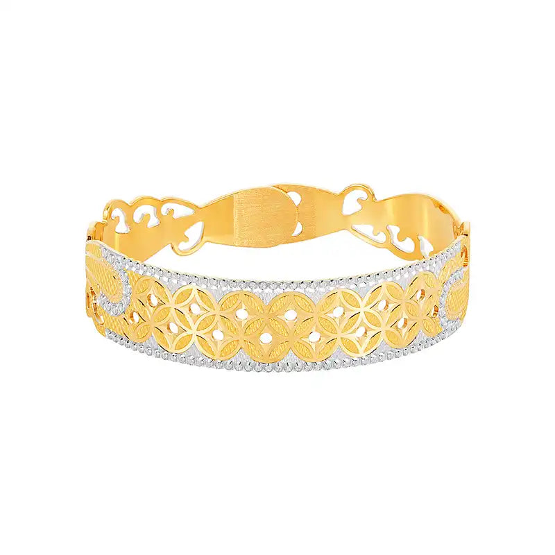 Elegant 22K Yellow Gold Bangle with Intricate Cutout Pattern for Women