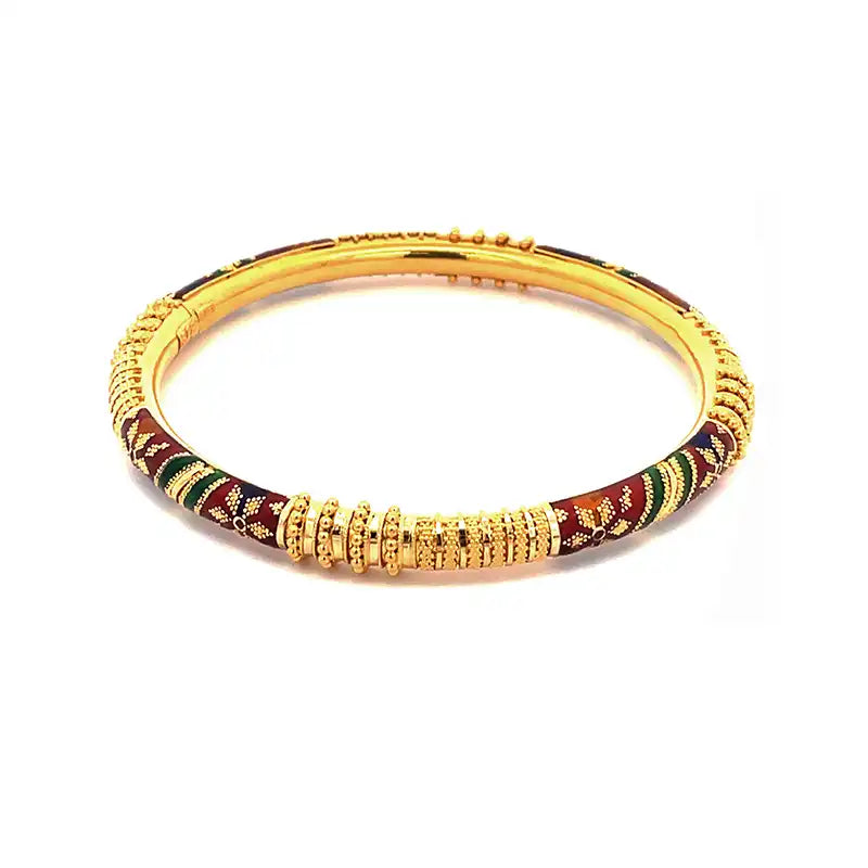 Elegant 22K Yellow Gold Kada Bangles with Intricate Enamel Work for Women size 2.8