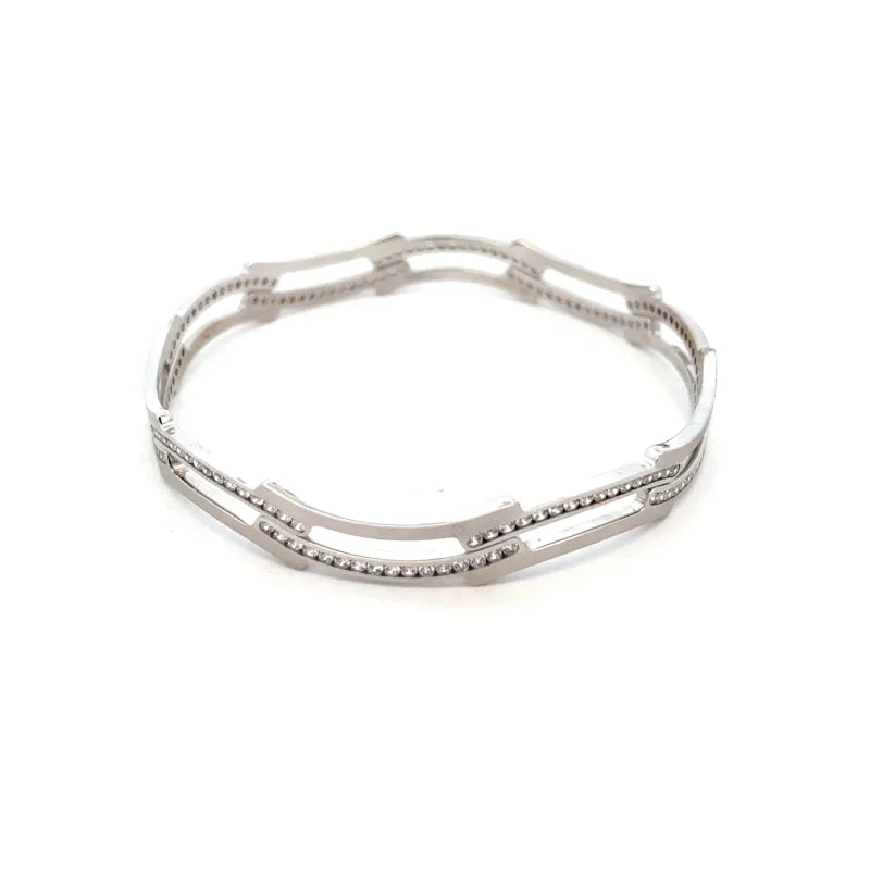 White Gold bangles with CZ - Set of 4, Size 2.6