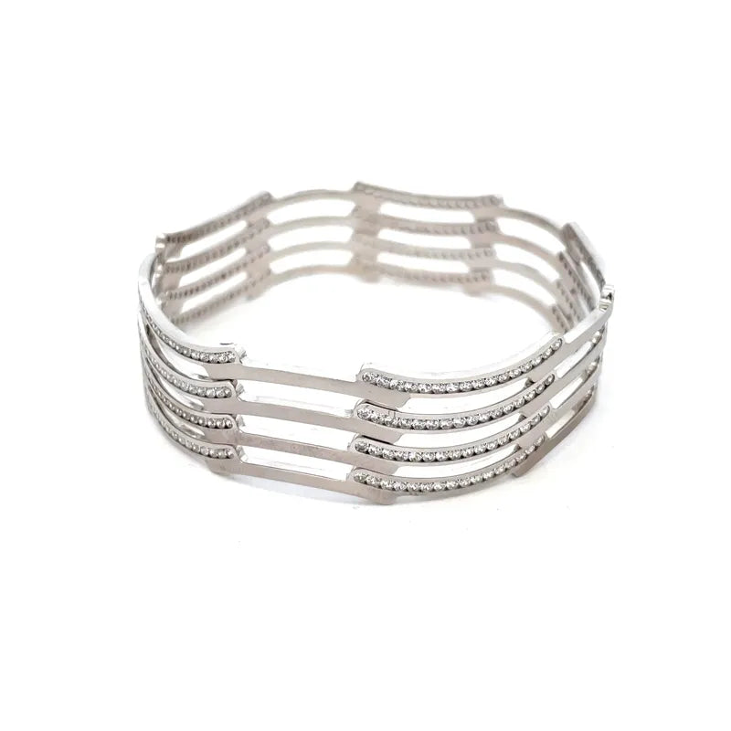 White Gold bangles with CZ - Set of 4, Size 2.6