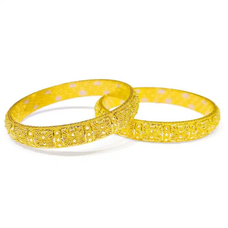 Elegant 22K Yellow Gold Patterned Bangles for Women Size 2.4