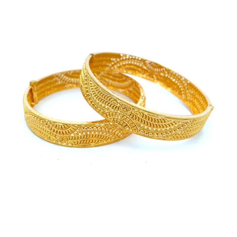 Elegant Gold Bangles - Set of 2 - Free size, side screw