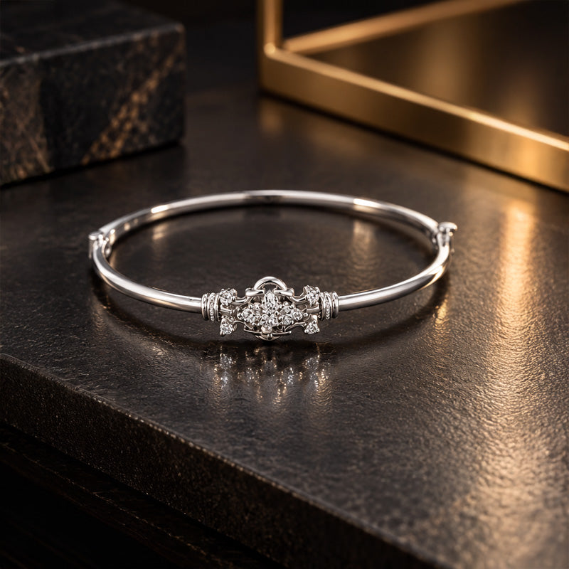 18K White Gold Cluster Motif Bangle