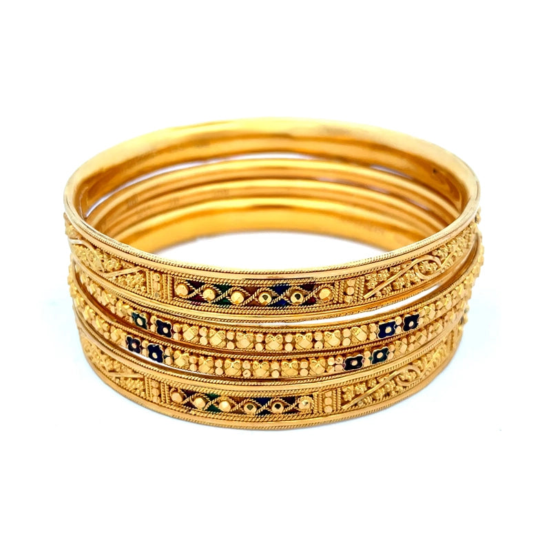 Elaborate Gold Bangles - Set of 6, Size 2.4