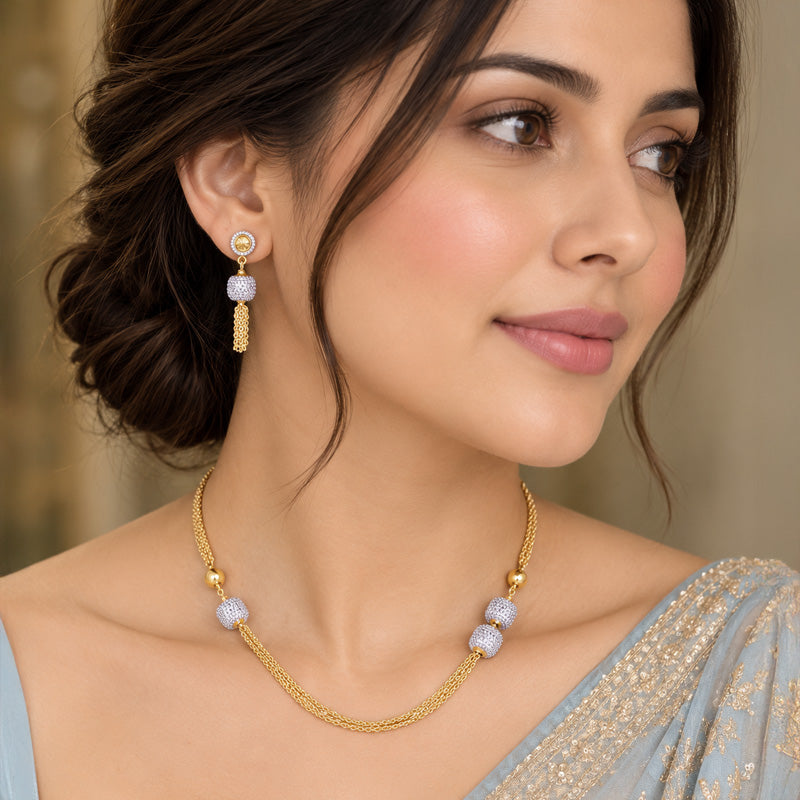 22K Gold Two-Toned Ball Chain Necklace and Drop Earring Set