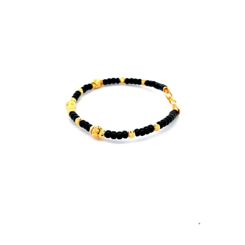 Two 22K Yellow Gold Baby Bangles with Black Beaded Detail for Unisex Wear