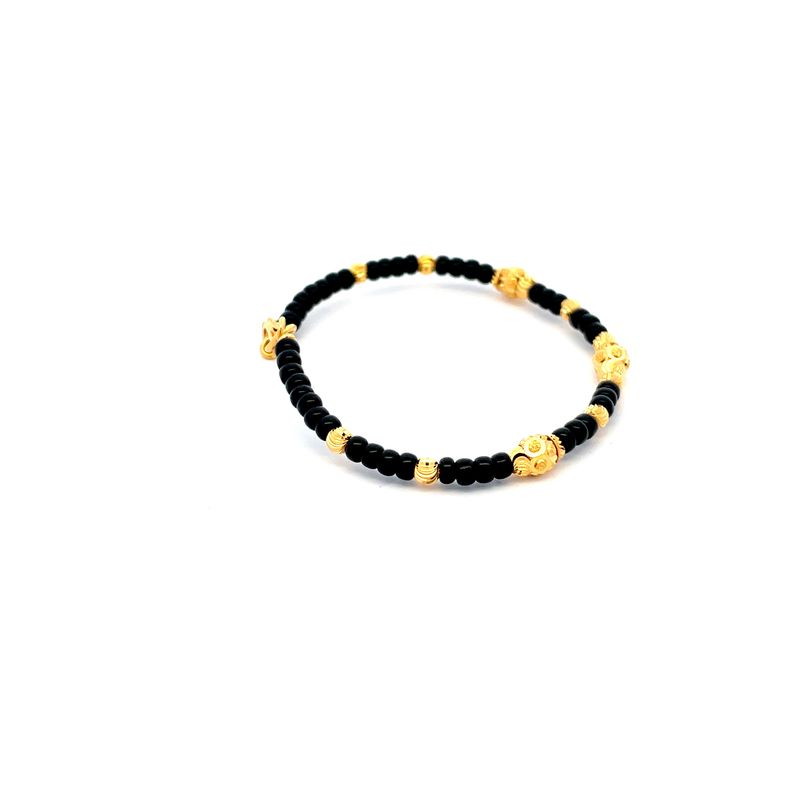 Two 22K Yellow Gold Baby Bangles with Black Beaded Detail for Unisex Wear