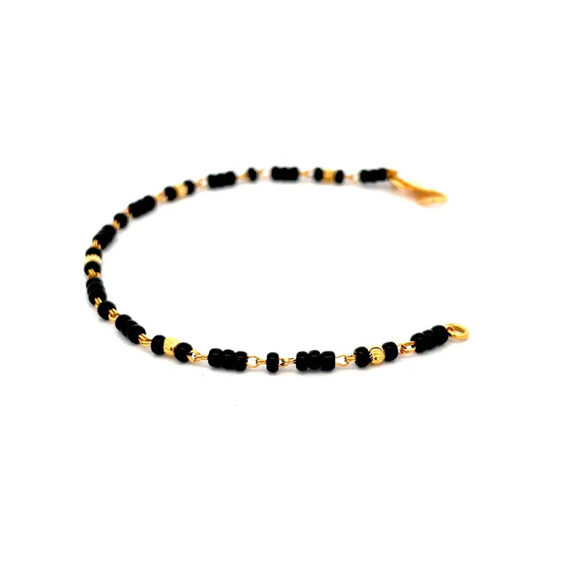 Elegant 22K Yellow Gold Baby Bracelet with Black Beads for Little Ones