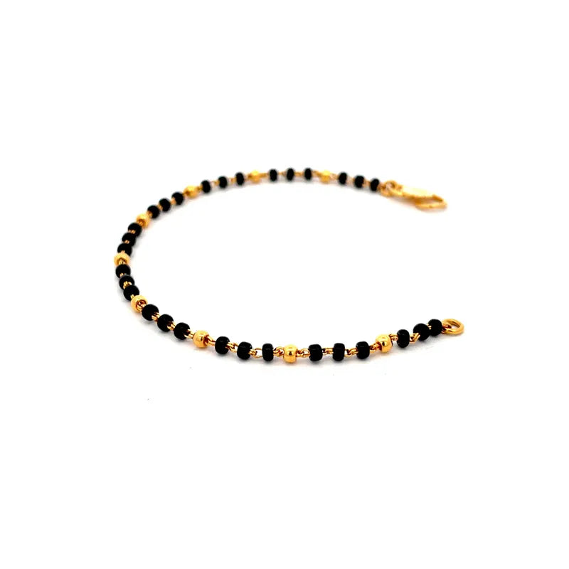 Elegant 22K Yellow Gold Baby Bracelet Set with Black Beads Two Pieces