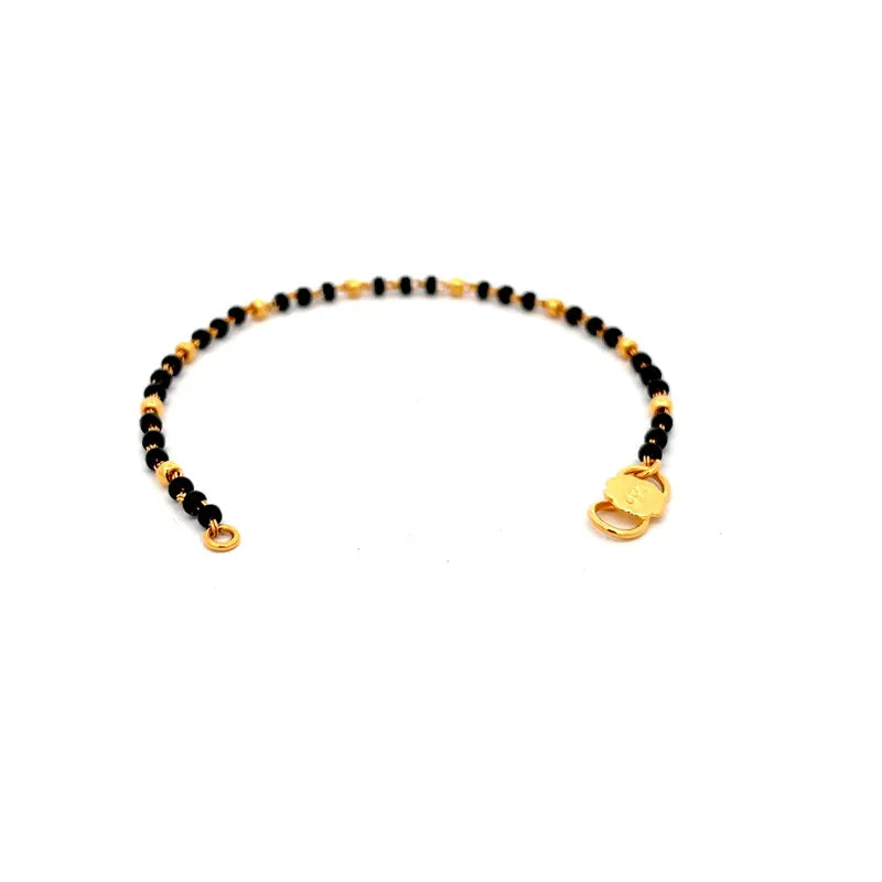 Elegant 22K Yellow Gold Baby Bracelet Set with Black Beads Two Pieces