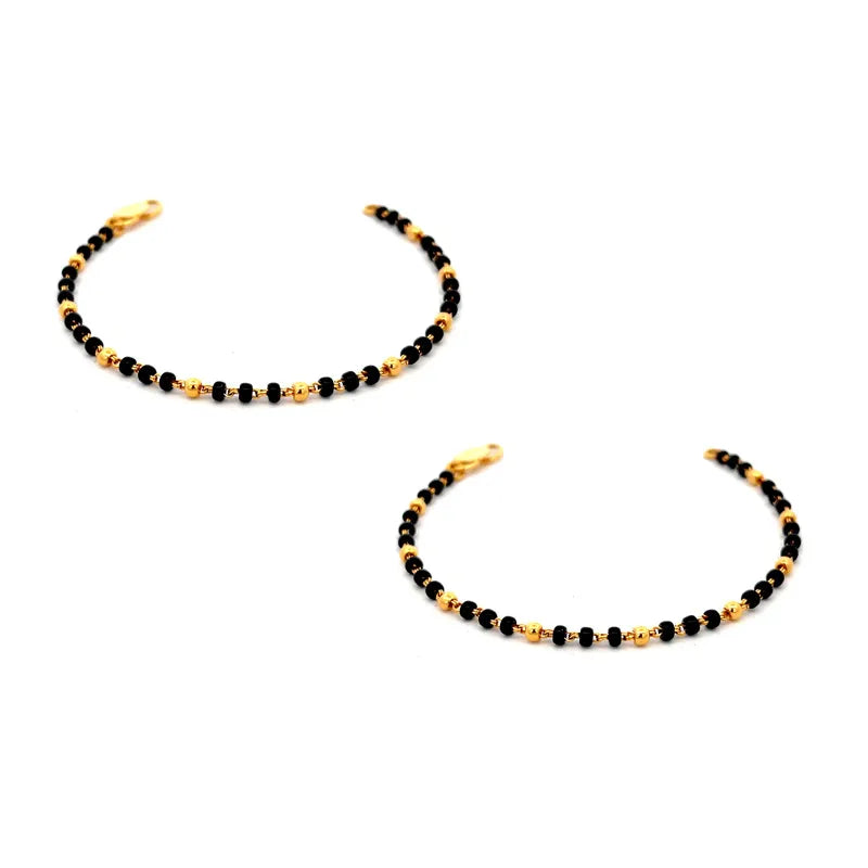 Elegant 22K Yellow Gold Baby Bracelet Set with Black Beads Two Pieces