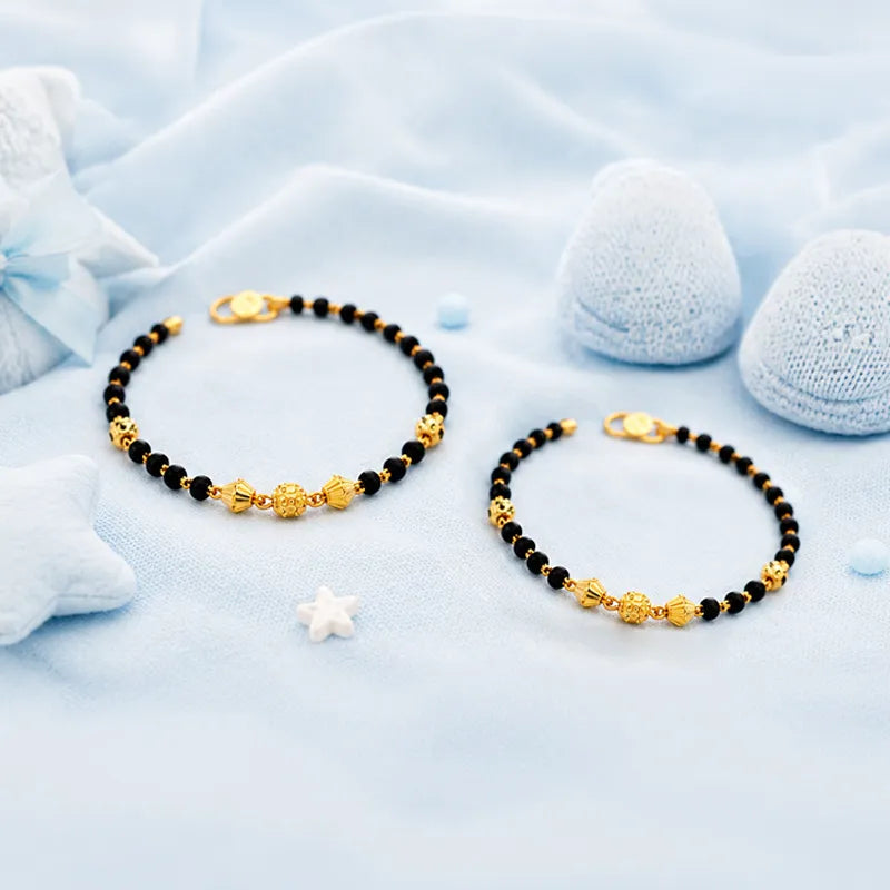 Delicate 22K Yellow Gold Baby Bracelet with Black Beads for a Sweet Keepsake