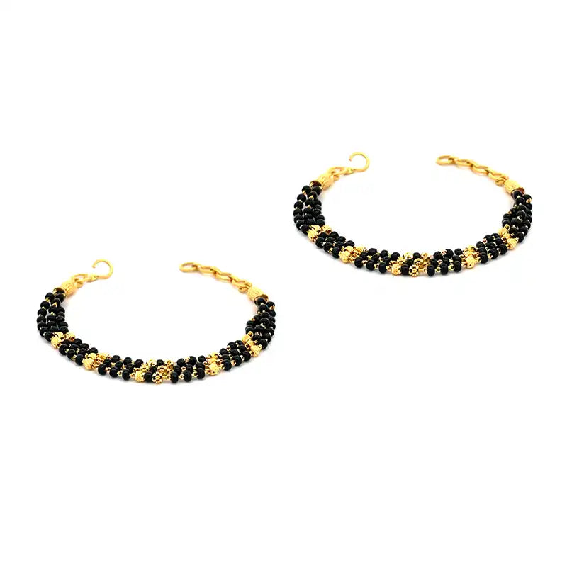 Three layered black bead and gold baby bracelet for unisex wear, 5 inch long
