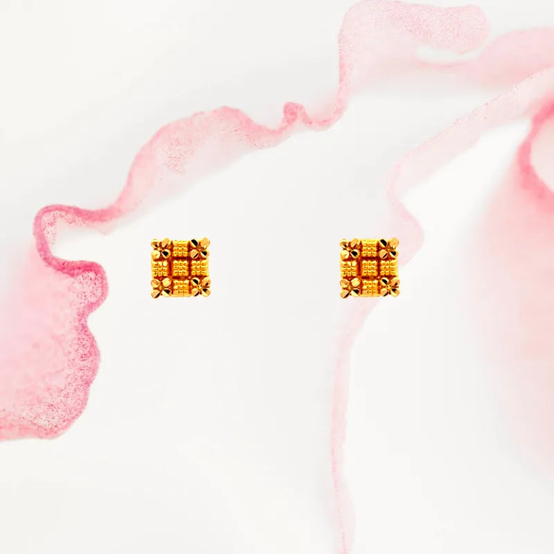 Dainty 22k Yellow Gold Square Stud Earrings with Secure Screw Backs