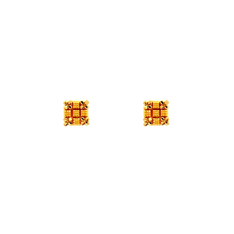 Dainty 22k Yellow Gold Square Stud Earrings with Secure Screw Backs