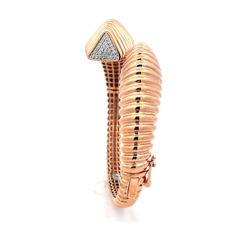 18K Rose Gold Bangle Bracelet with Sparkling CZ Stones for Effortless Style