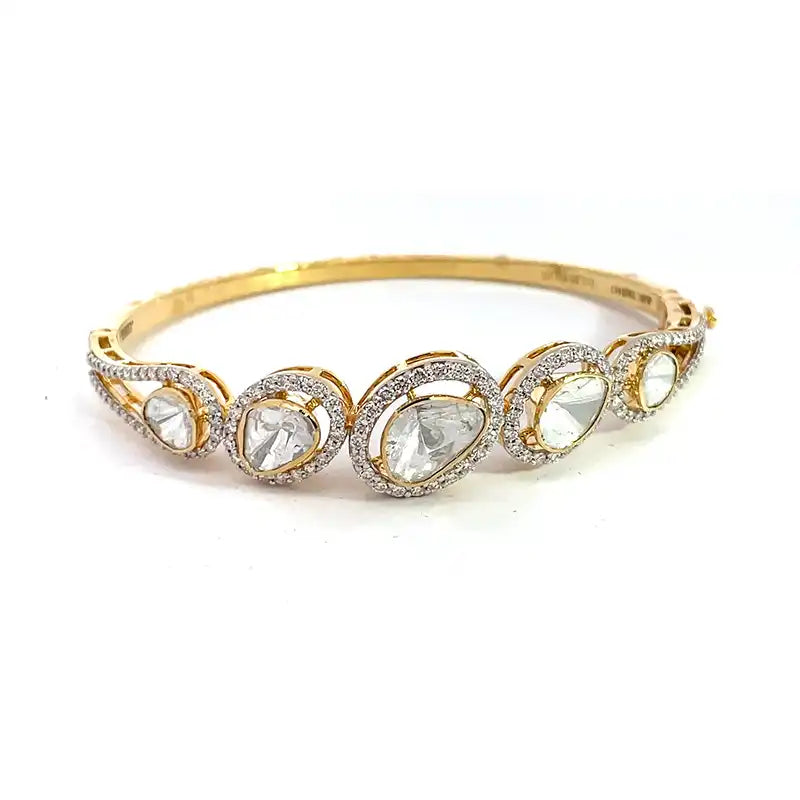 Stunning Yellow Gold bangle with uncut diamonds